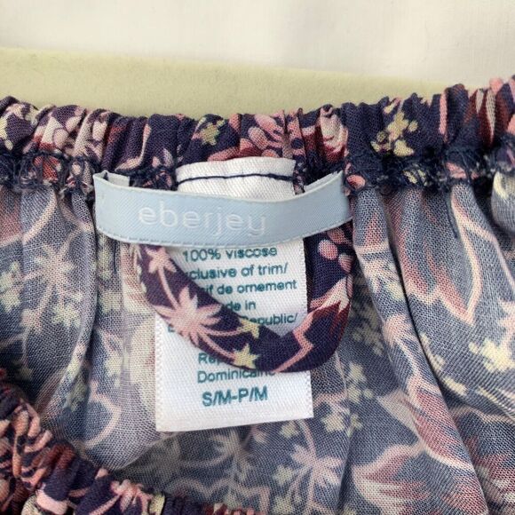 Eberjey Floral Prairie Voile Dress Ruffle Off Shoulder Belted Small Purple - Picture 7 of 11